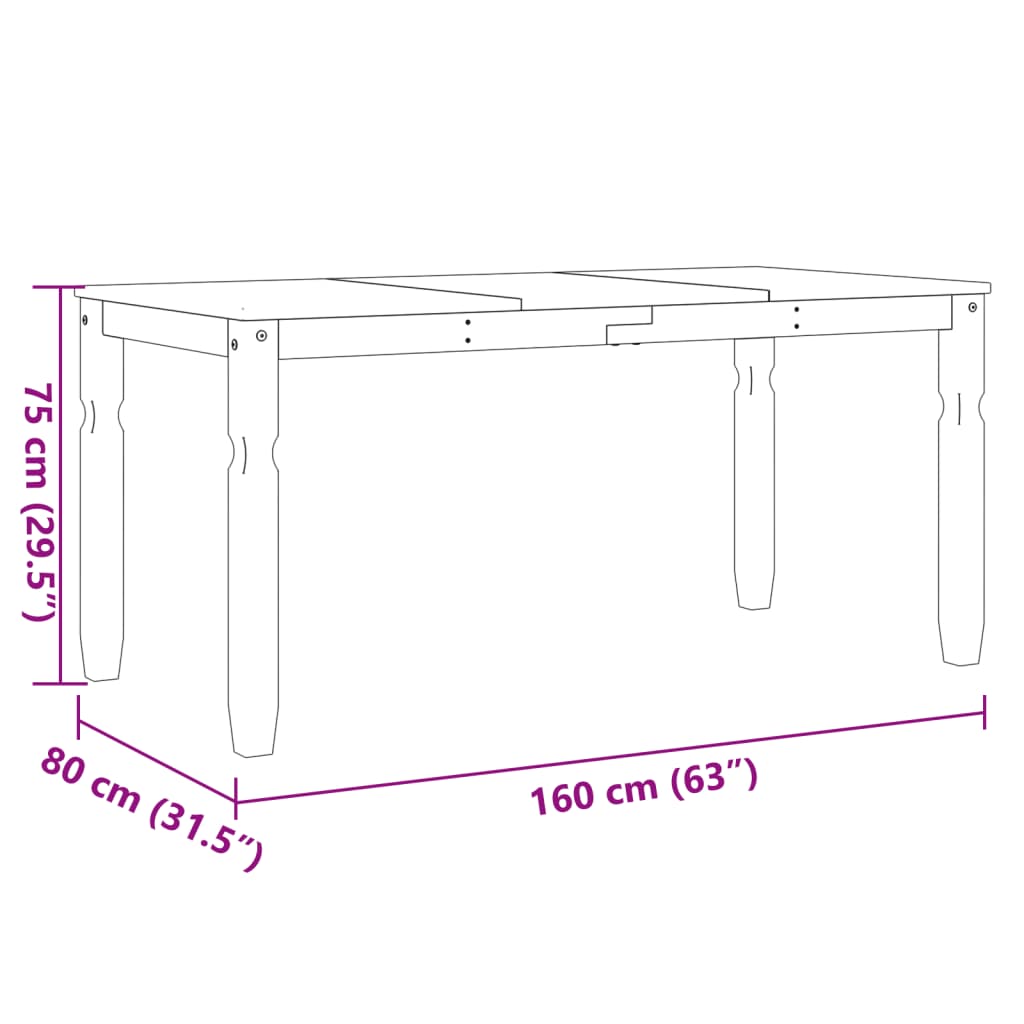 vidaXL Dining Table "Corona" Grey 160x80x75 cm Solid Wood Pine