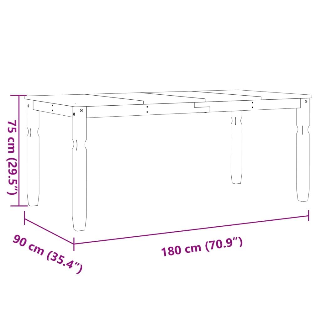 vidaXL Dining Table "Corona" White 180x90x75 cm Solid Wood Pine