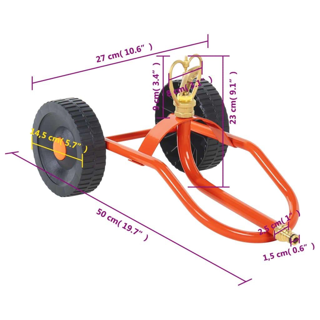 vidaXL Wheeled Sprinkler Sled with Rotatable Head Red Steel