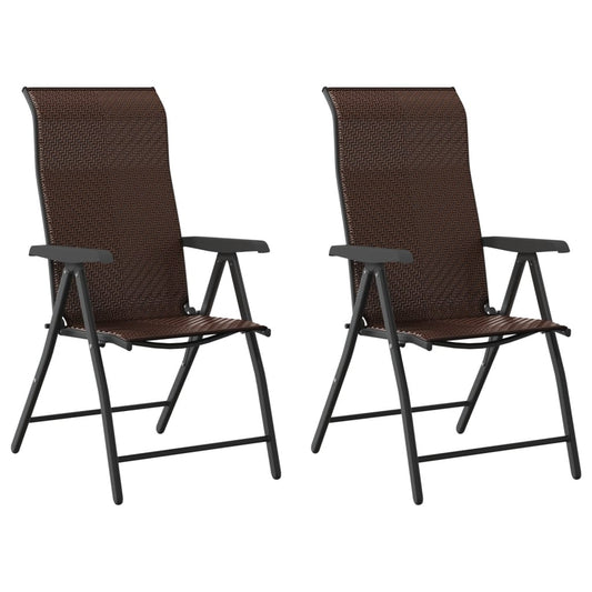 vidaXL Folding Chairs 2 pcs Brown Poly Rattan