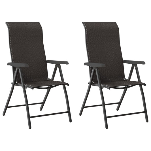 vidaXL Folding Garden Chairs 2 pcs Black Coffee Poly Rattan