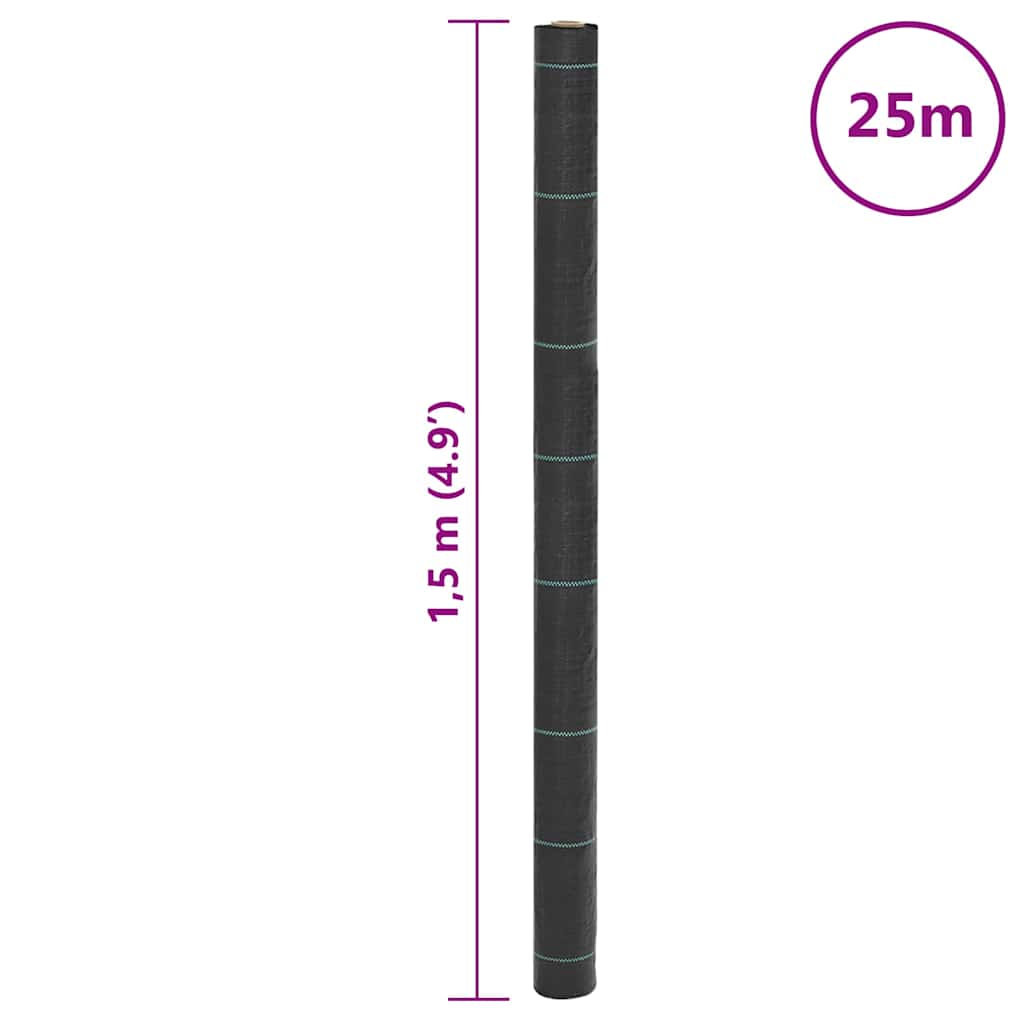 vidaXL Weed Membrane Black 1.5x25 m PP