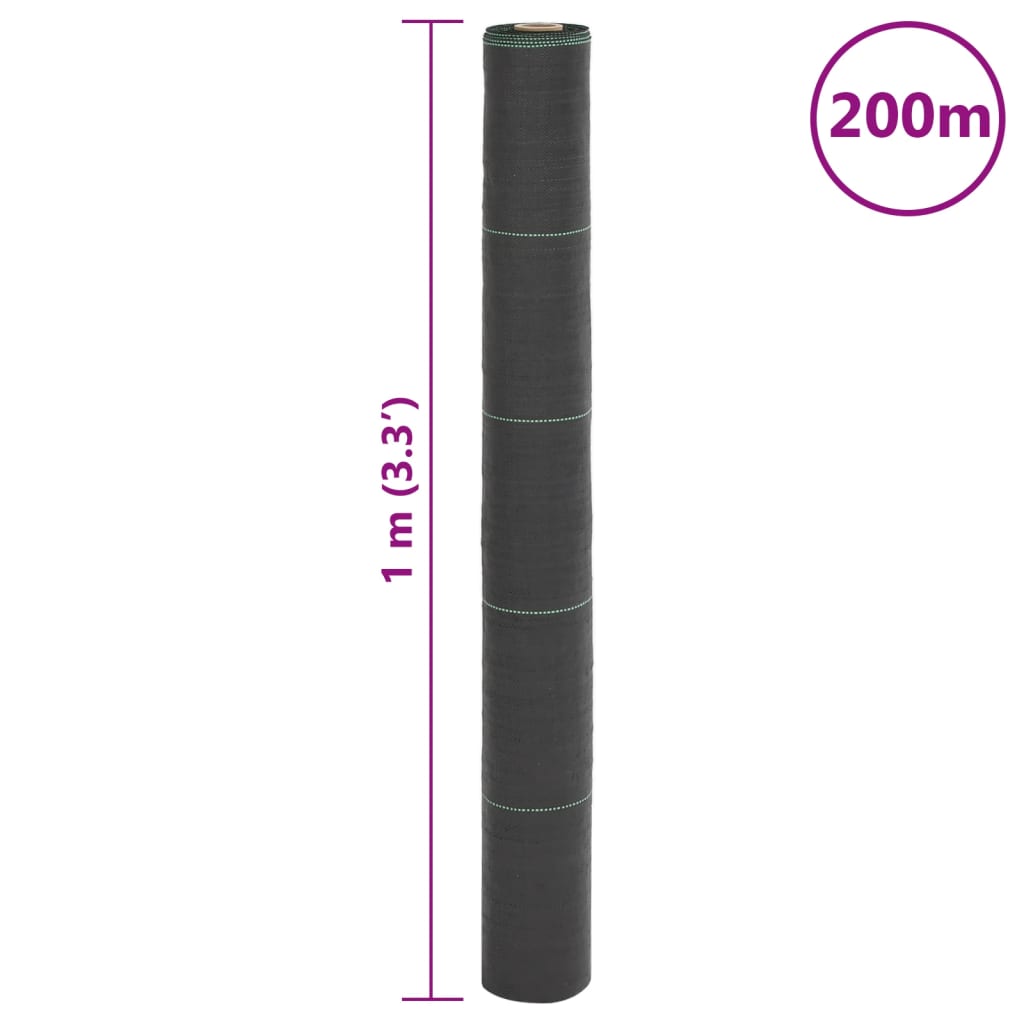 vidaXL Weed Membrane Black 1x200 m PP