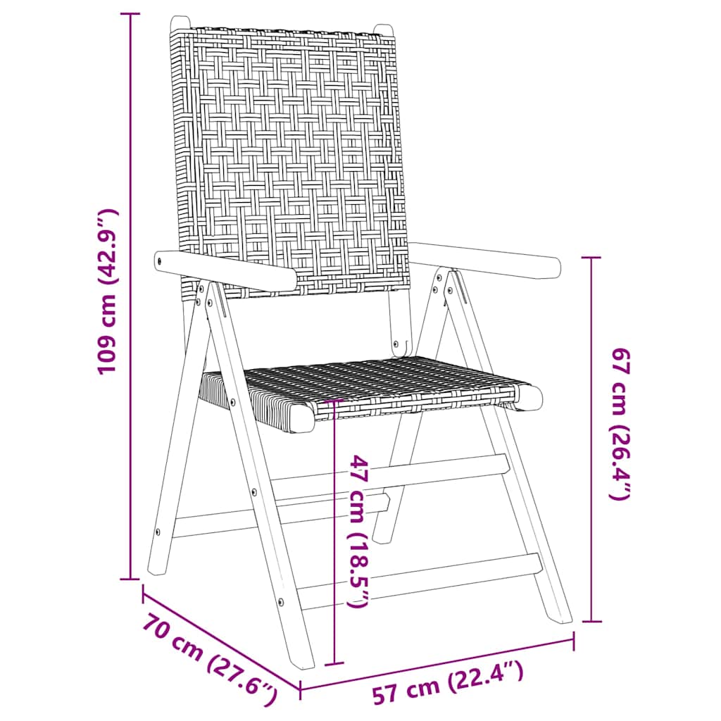 vidaXL Reclining Folding Chairs 8 pcs Grey Poly Rattan and Solid Wood