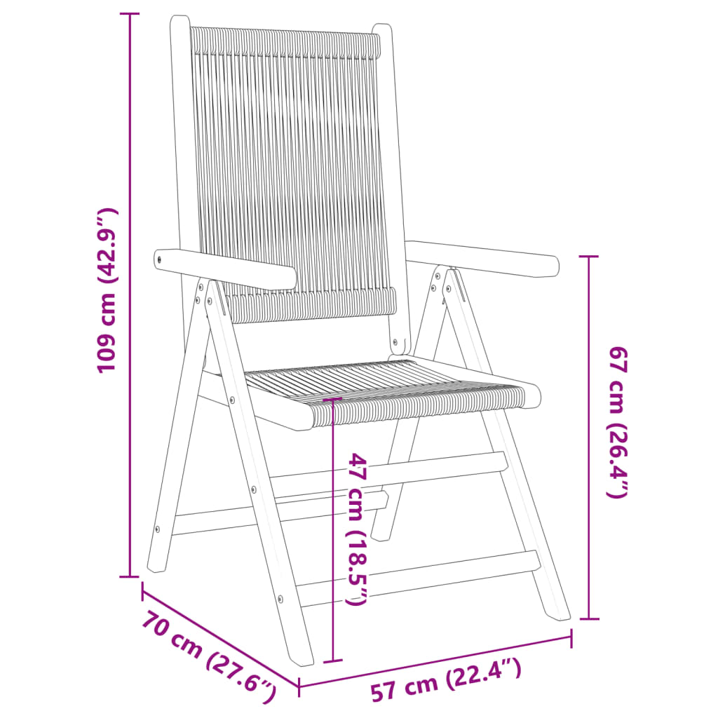 vidaXL Reclining Folding Chairs 6 pcs Black Solid Wood Acacia