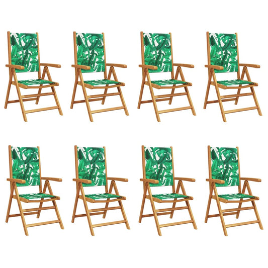 vidaXL Reclining Garden Chairs 8 pcs Green Fabric and Solid Wood