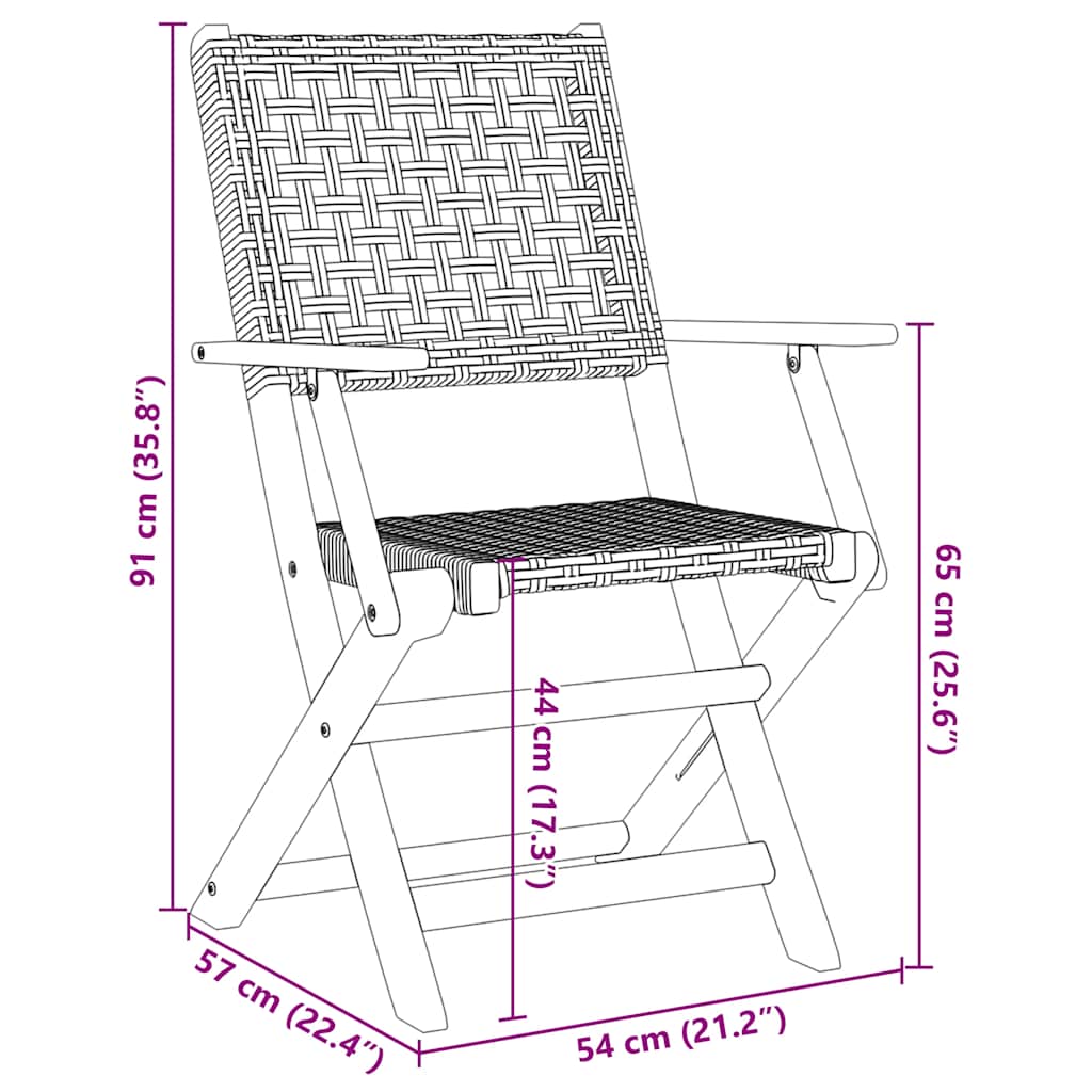 vidaXL Folding Chairs 4 pcs Beige Poly Rattan and Solid Wood