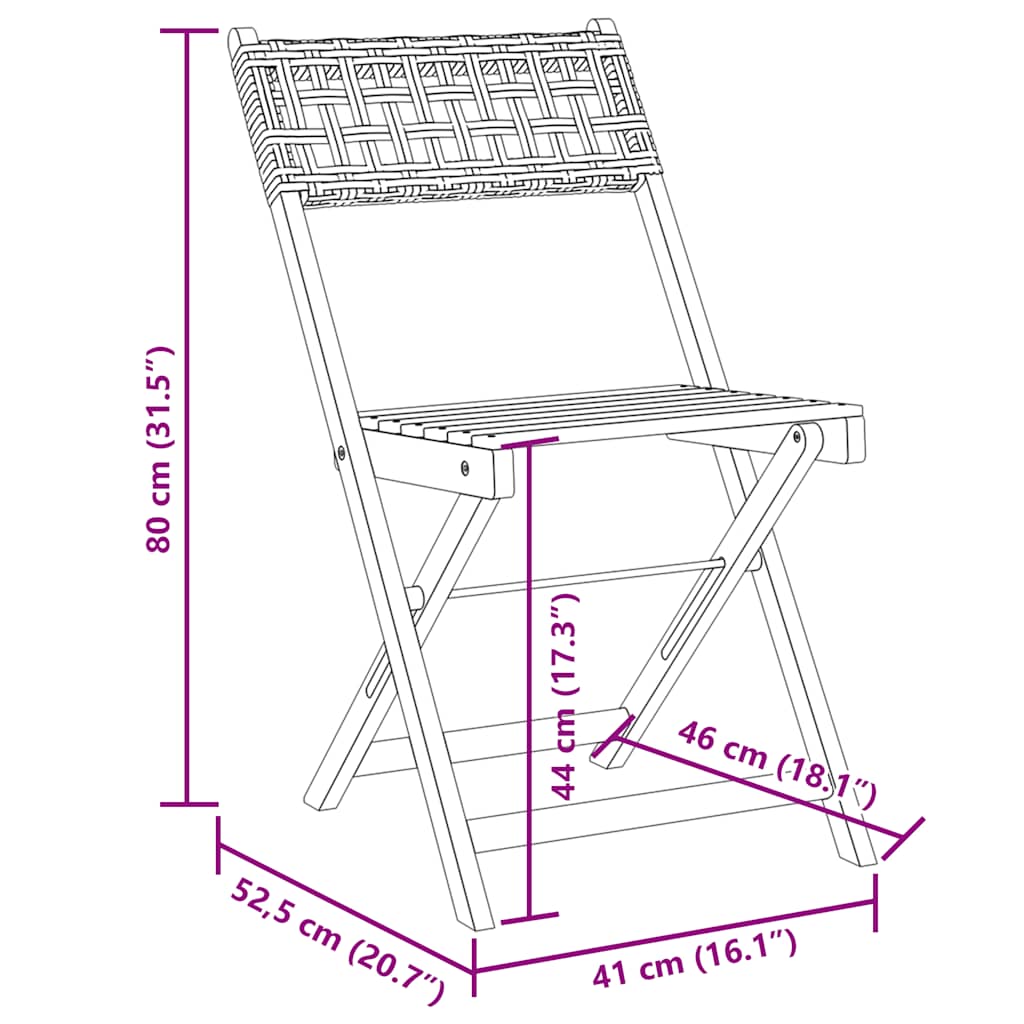vidaXL Folding Chairs 8 pcs Black Poly Rattan and Solid Wood