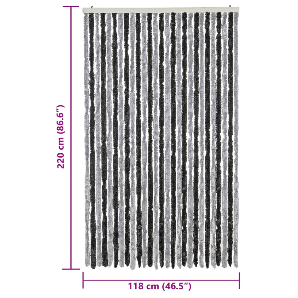 vidaXL Fly Curtain Grey and Black 118x220 cm Chenille
