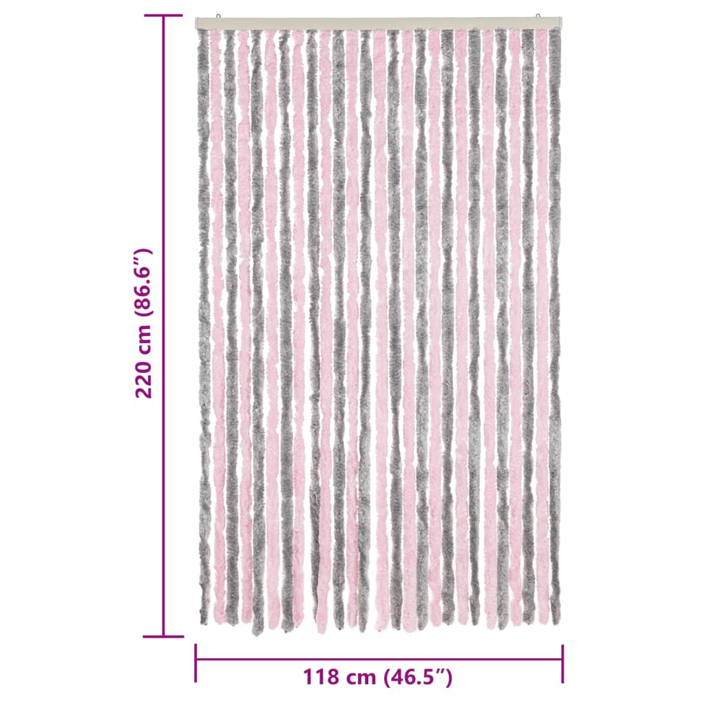 vidaXL Fly Curtain Silver Grey and Pink 118x220 cm Chenille