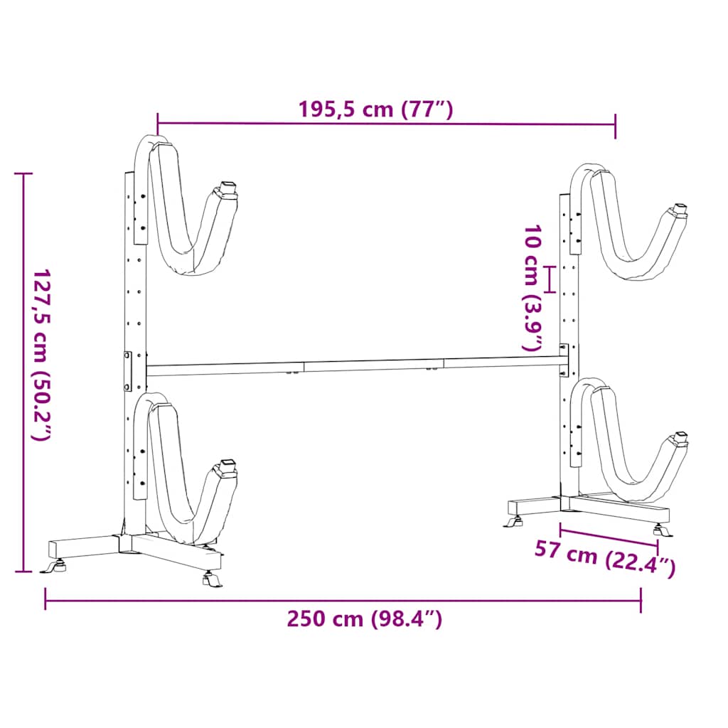 vidaXL Kayak Storage Rack for 2 Kayak 250x57x127.5 cm Steel