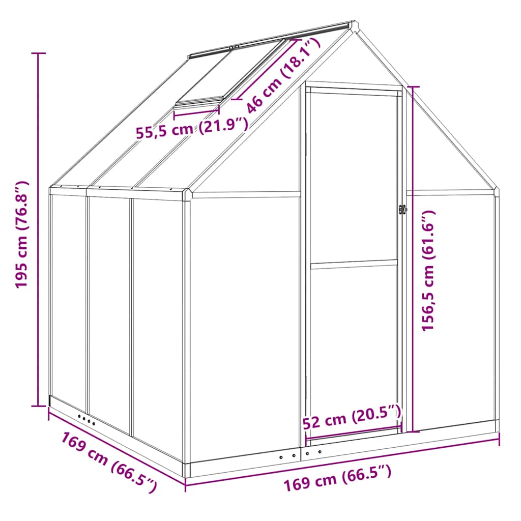 vidaXL Greenhouse with Base Frame Silver 169x169x195 cm Aluminium