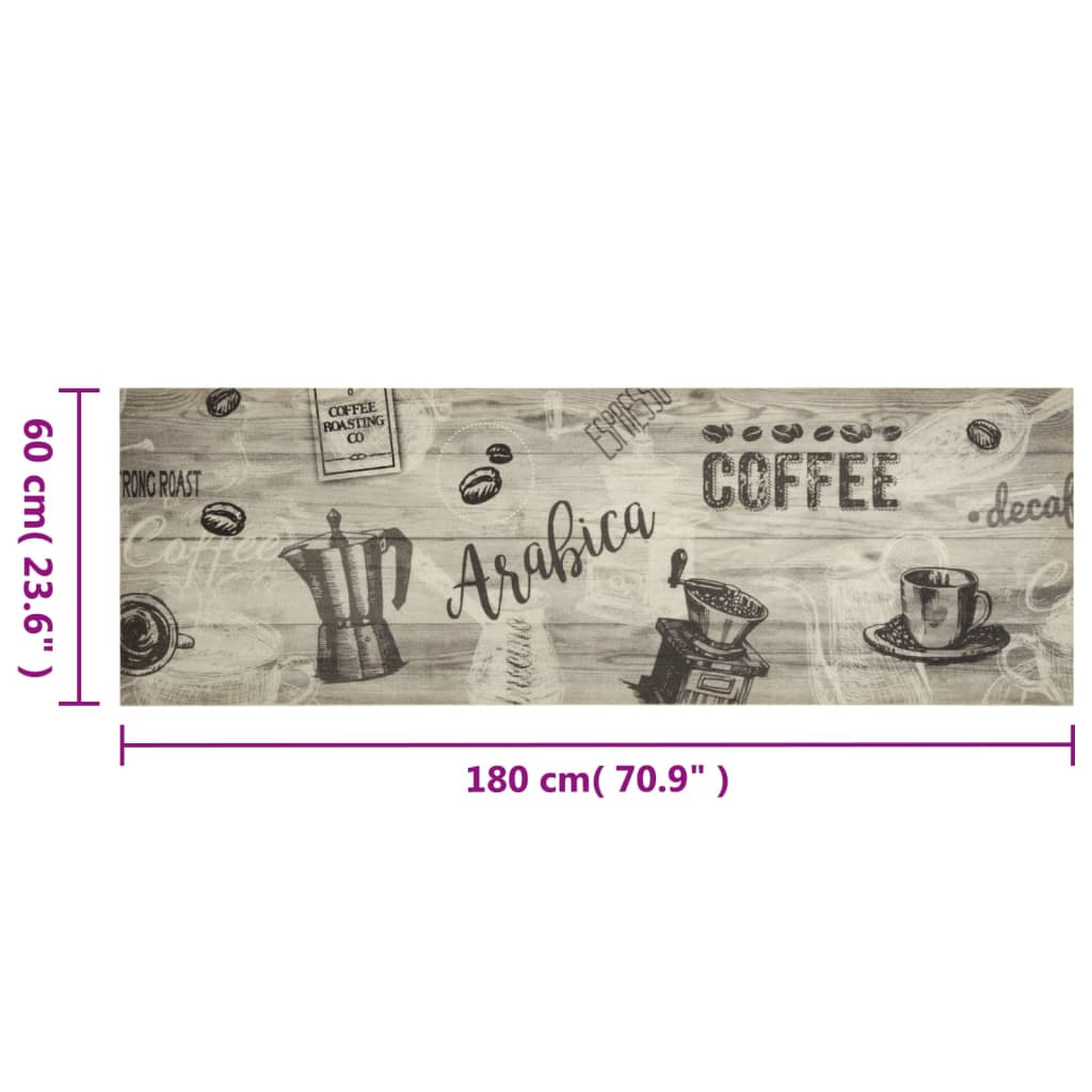 vidaXL Kitchen Rug Washable Coffee Grey 60x180 cm Velvet
