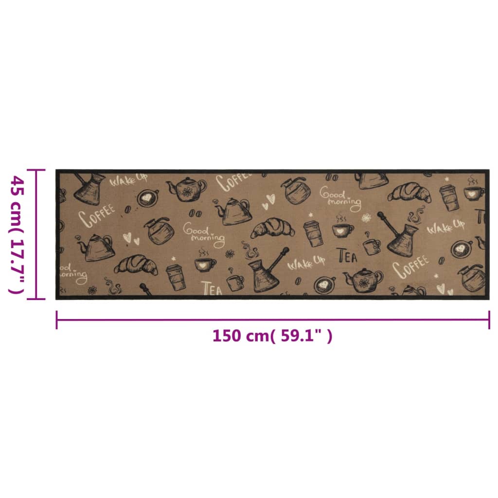 vidaXL Kitchen Rug Washable Morning Brown 45x150 cm Velvet