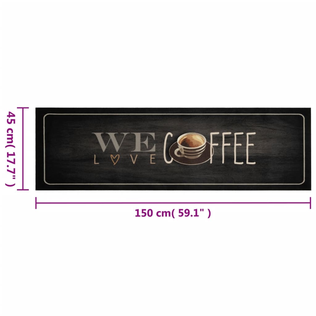 vidaXL Kitchen Rug Washable Coffee Text 45x150 cm Velvet