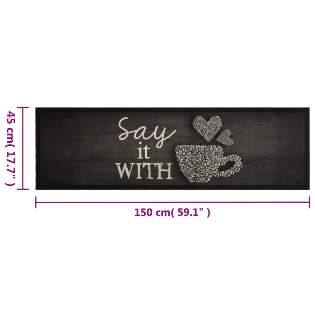 vidaXL Kitchen Rug Washable Cup Black 45x150 cm Velvet