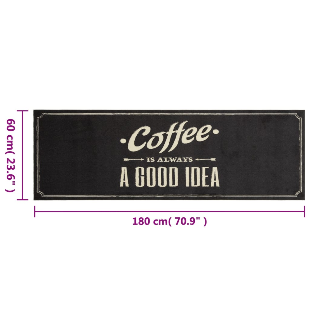 vidaXL Kitchen Rug Washable Coffee Text 60x180 cm Velvet