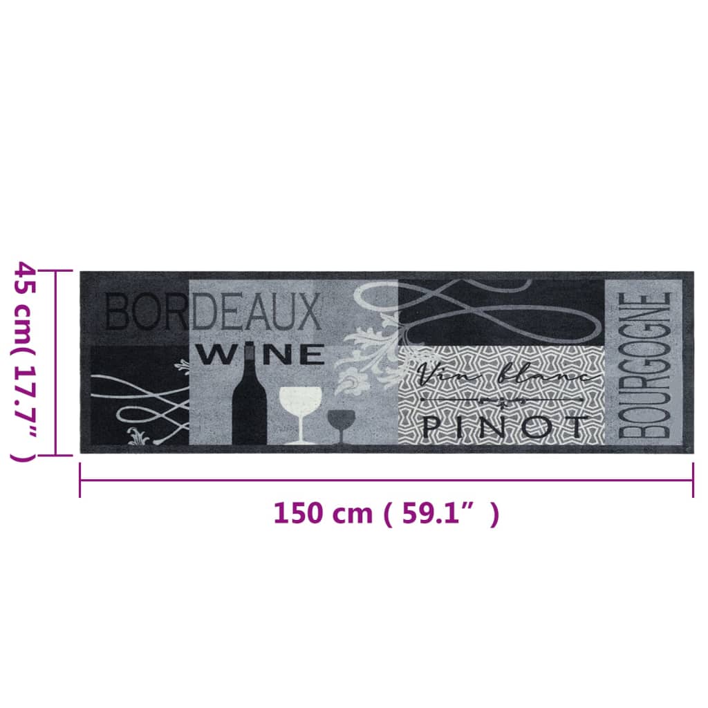 vidaXL Kitchen Rug Washable Wine Grey 45x150 cm Velvet