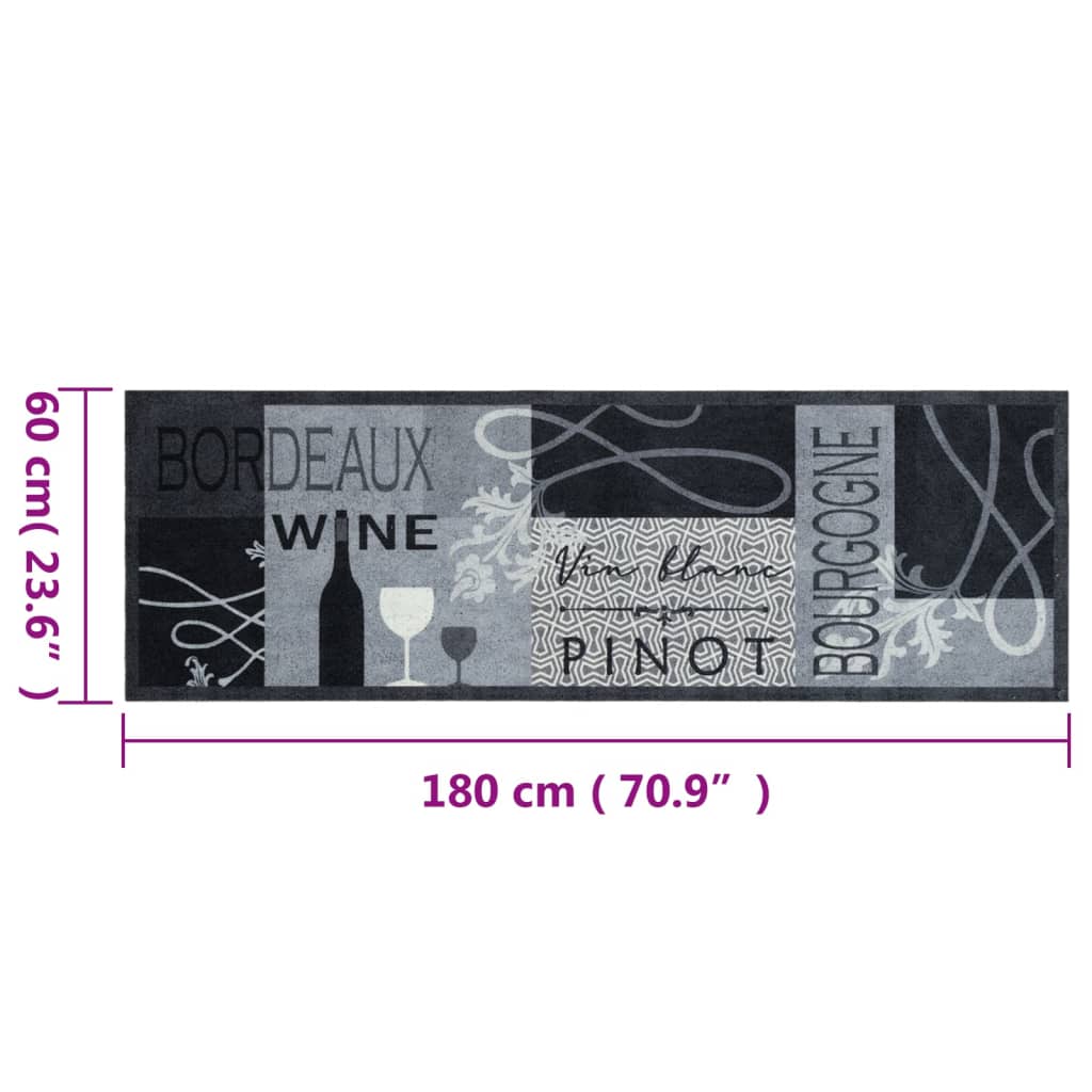 vidaXL Kitchen Rug Washable Wine Grey 60x180 cm Velvet