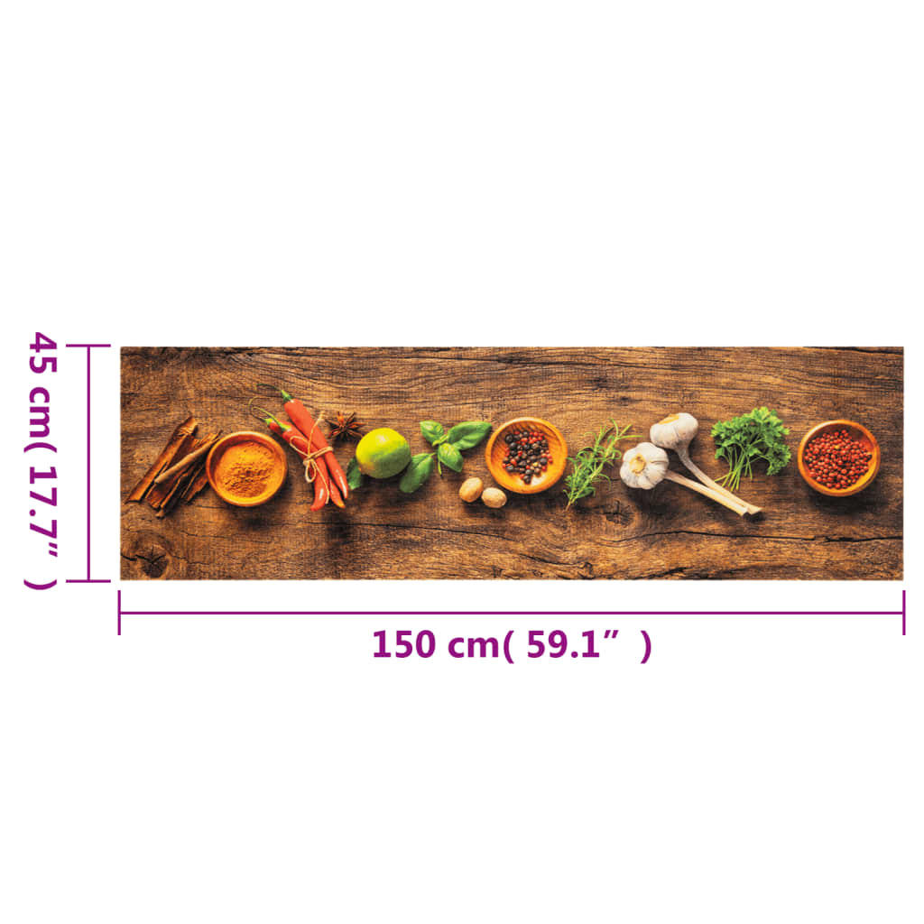 vidaXL Kitchen Rug Washable Spices 45x150 cm Velvet