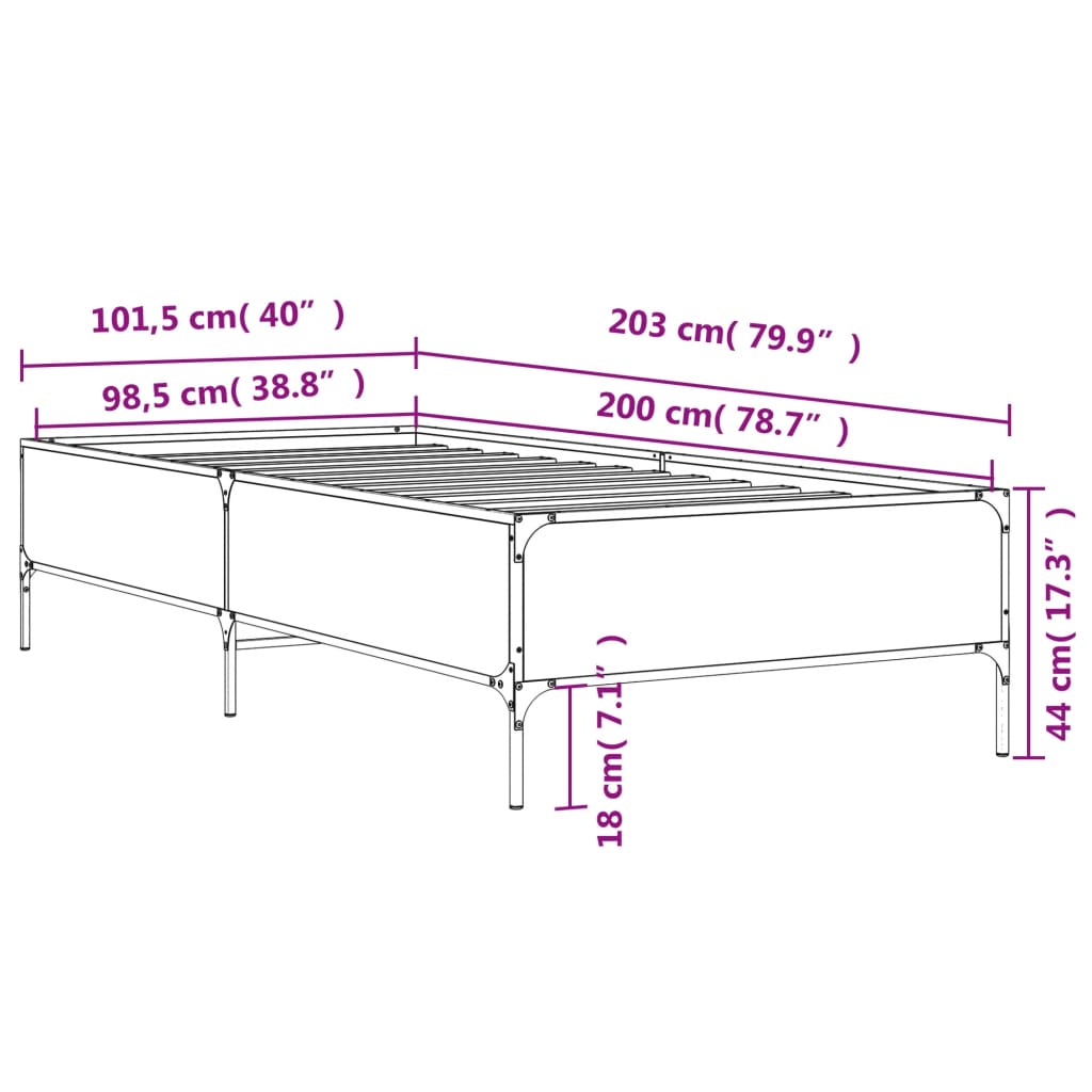 vidaXL Bed Frame without Mattress Grey Sonoma 100x200 cm