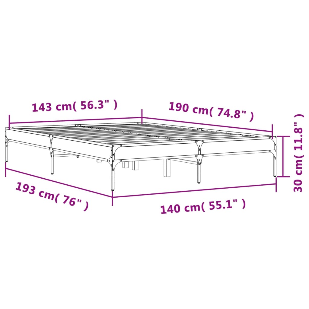 vidaXL Bed Frame without Mattress Sonoma Oak 140x190 cm