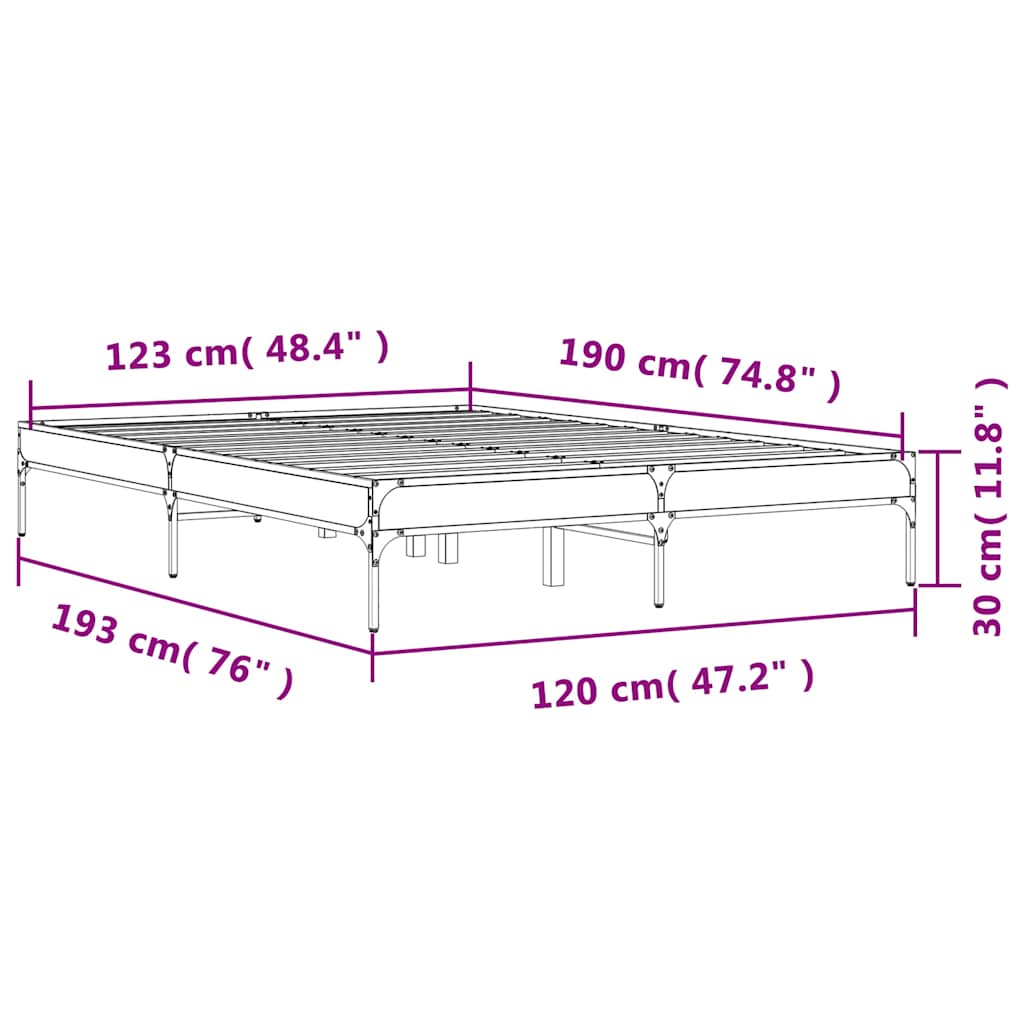 vidaXL Bed Frame without Mattress Grey Sonoma 120x190 cm