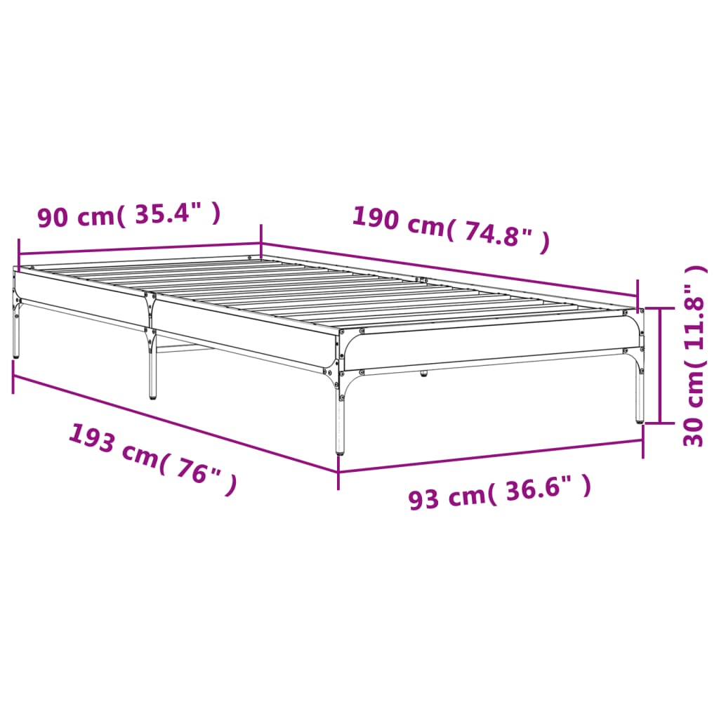 vidaXL Bed Frame without Mattress Brown Oak 90x190 cm