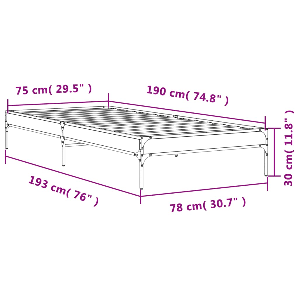 vidaXL Bed Frame without Mattress Black 75x190 cm Small Single