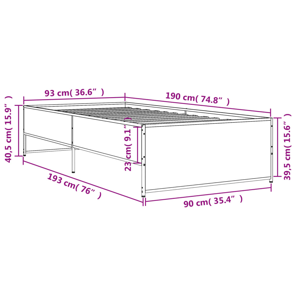 vidaXL Bed Frame without Mattress Brown Oak 90x190 cm Single