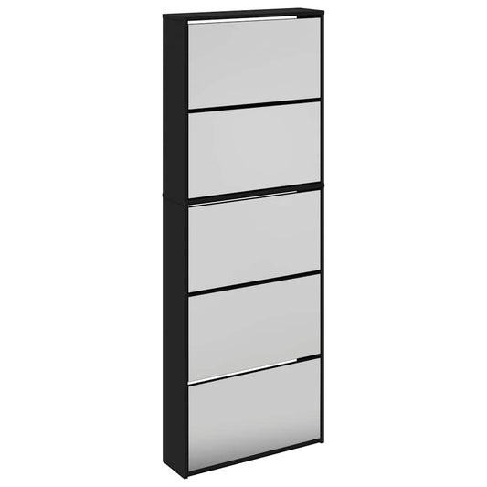 vidaXL Shoe Cabinet with Mirror 5-Layer Black 63x17x169.5 cm
