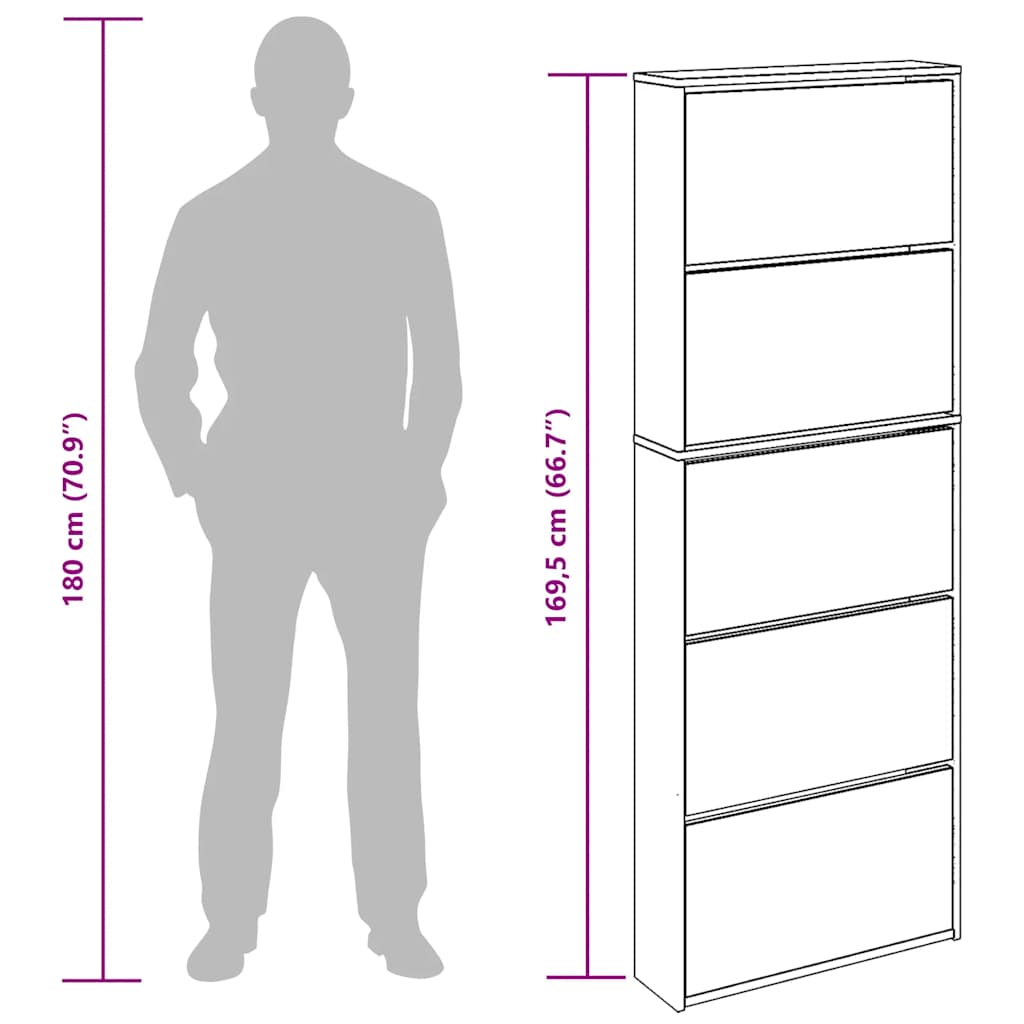 vidaXL Shoe Cabinet with Mirror 5-Layer Concrete Grey 63x17x169,5 cm
