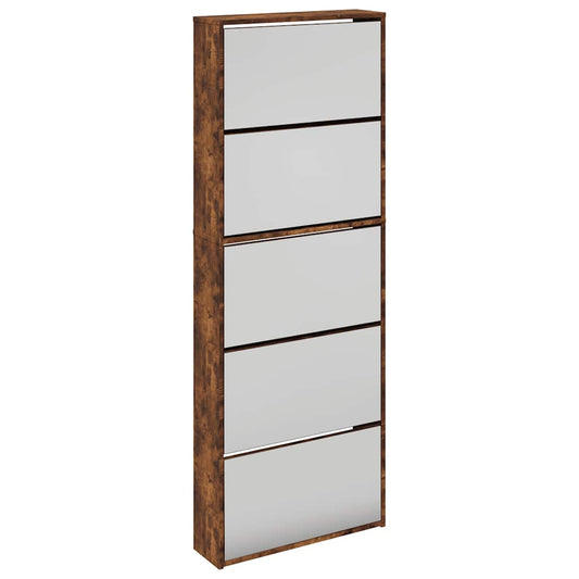 vidaXL Shoe Cabinet with Mirror 5-Layer Smoked Oak 63x17x169,5 cm