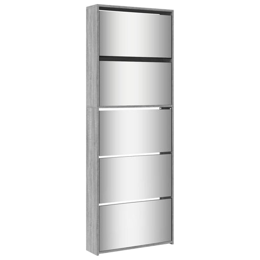 vidaXL Shoe Cabinet with Mirror 5-Layer Grey Sonoma 63x17x169.5 cm