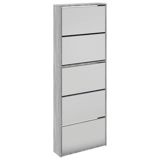 vidaXL Shoe Cabinet with Mirror 5-Layer Grey Sonoma 63x17x169,5 cm
