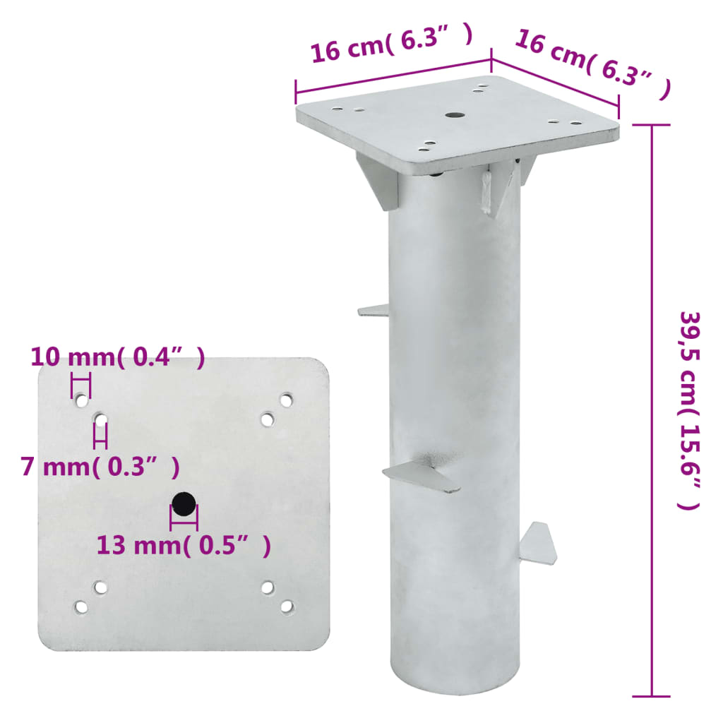 vidaXL In-Ground Parasol Base Silver 16x16x39,5 cm Steel