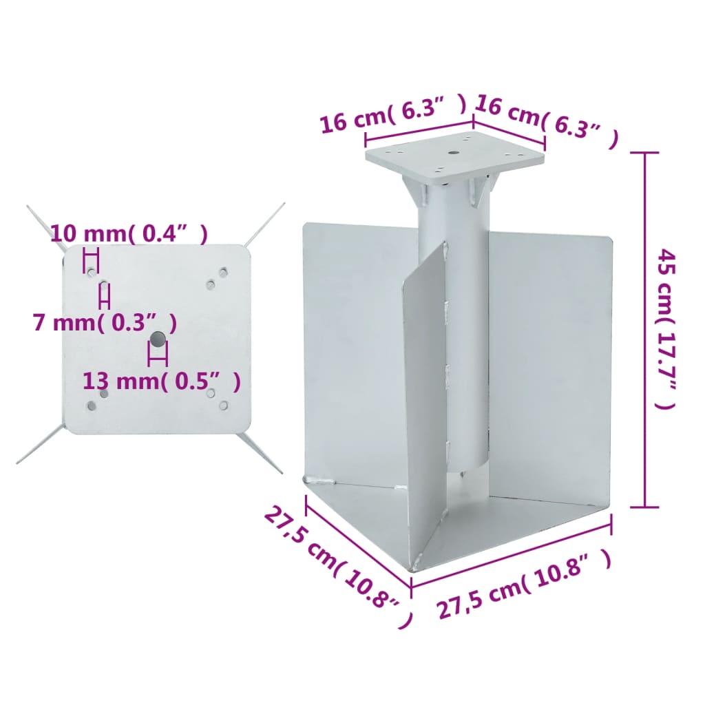 vidaXL In-Ground Parasol Base Silver 27.5x27.5x45 cm Steel