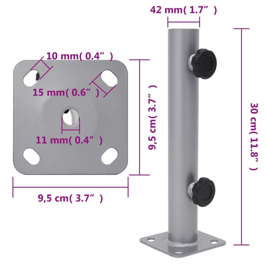 vidaXL Parasol Base for Ø32/34/38 mm Pole Silver Steel