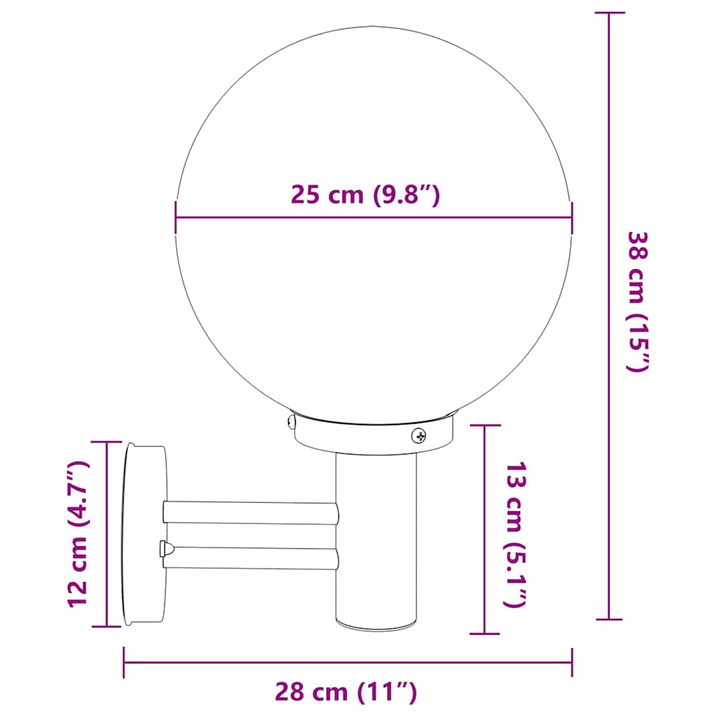 vidaXL Outdoor Wall Lights 2 pcs Black Stainless Steel IP44