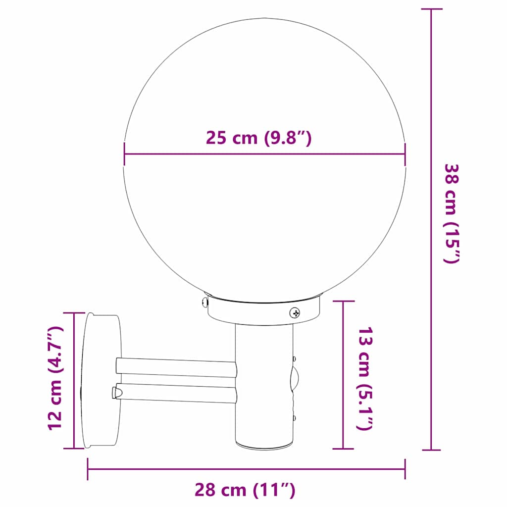 vidaXL Outdoor Wall Light with Sensor Black Stainless Steel IP44