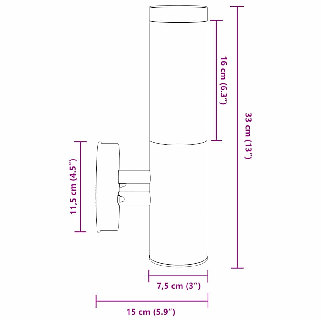 vidaXL Outdoor Wall Light Silver 15 x 7.5 x 33 cm