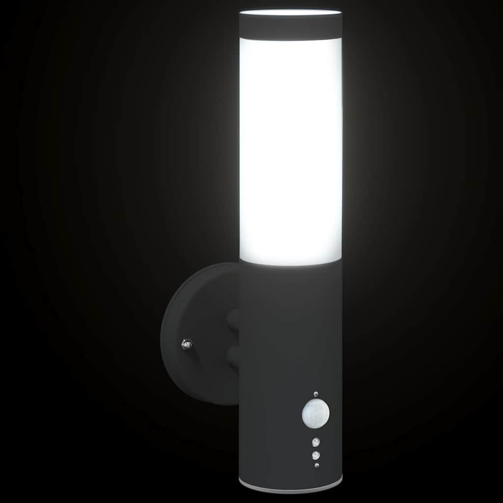 vidaXL Outdoor Wall Light with Sensor 2 pcs Black Stainless Steel IP44