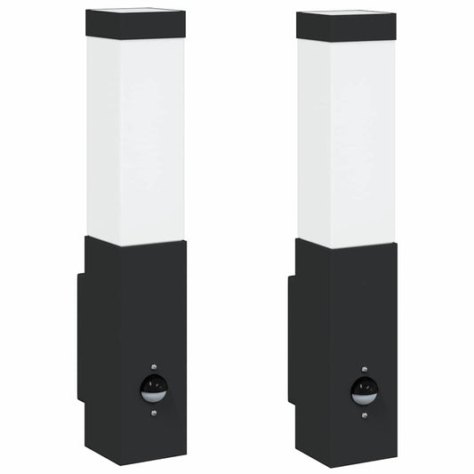 vidaXL Outdoor Wall Lights with Sensor 2 pcs Black Stainless Steel IP44