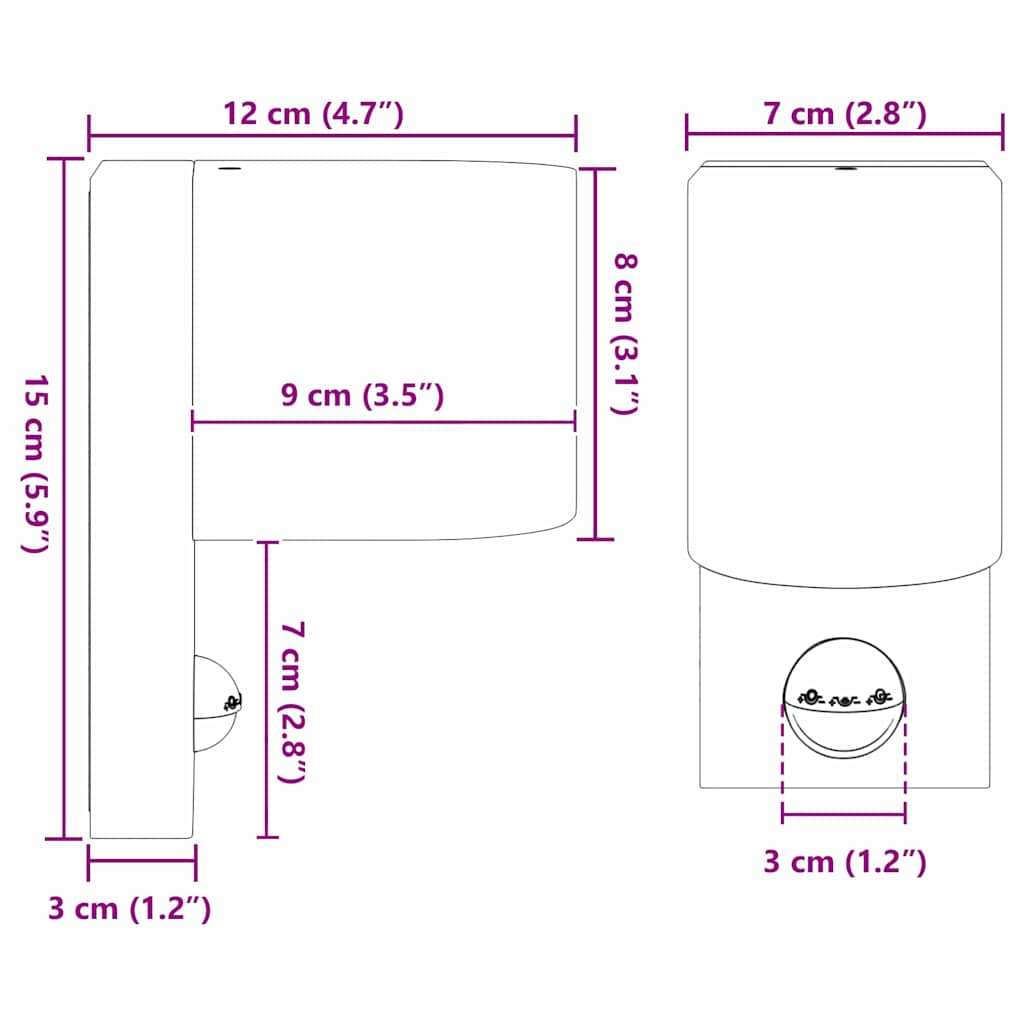 vidaXL Outdoor Wall Light Black 12 x 7 x 15 cm Stainless Steel