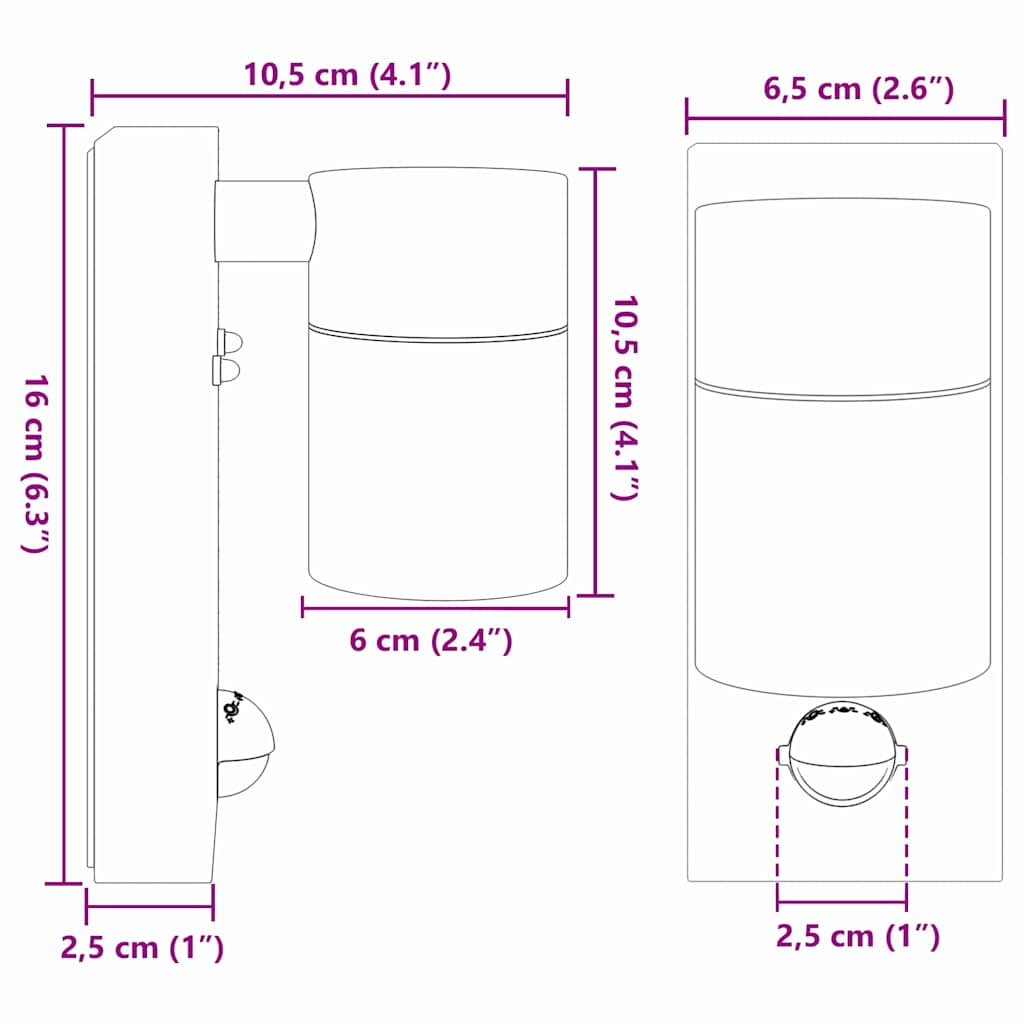 vidaXL Outdoor Wall Light Silver 6.5 x 10.5 x 16 cm