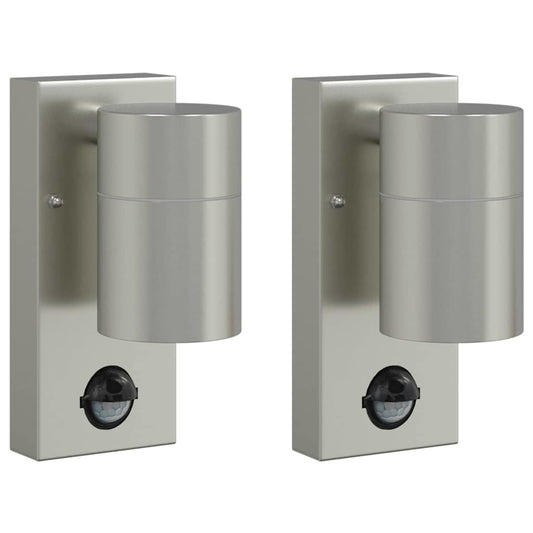 vidaXL Outdoor Wall Lights with Sensor 2 pcs Silver Stainless Steel IP44