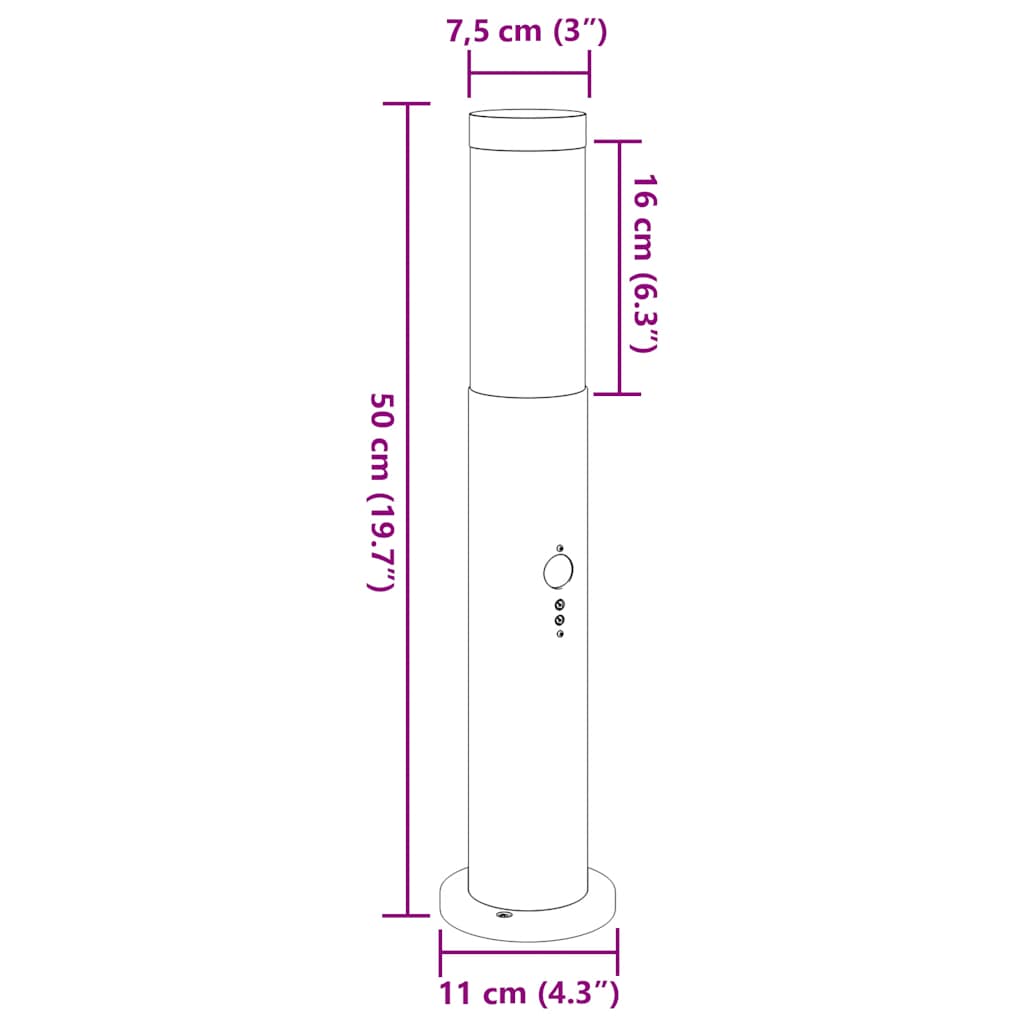 vidaXL Bollard Lights with Sensor 3pcs 50 cm Stainless Steel IP44