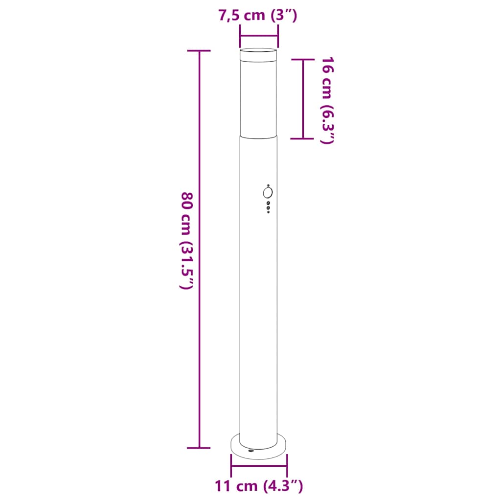 vidaXL Bollard Light with Sensor 80 cm Stainless Steel IP44