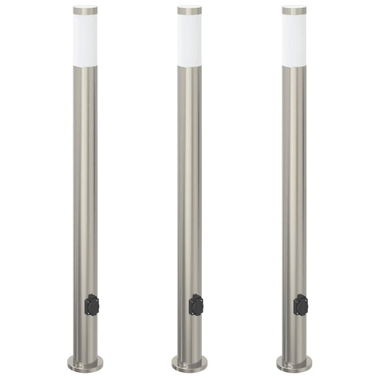 vidaXL Bollard Lights with Outlet 3pcs 110 cm Stainless Steel IP44