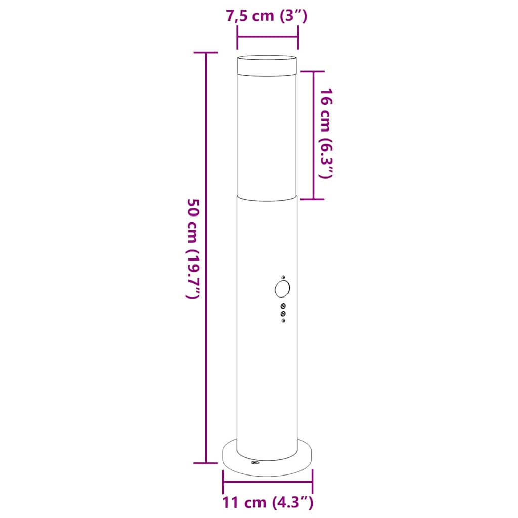 vidaXL Bollard Light with Sensor 50 cm Stainless Steel IP44